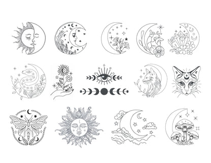 Celestial Embroidery Designs Bundle – Moon, Stars & Sun Machine Embroidery Files, Triple Stitch Low-Density-Kraftygraphy