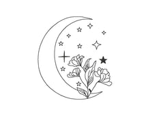 Load image into Gallery viewer, Celestial machine embroidery designs - moon with flowers and stars-Kraftygraphy
