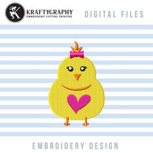 Load image into Gallery viewer, Cute Chick Machine Embroidery Designs, Easter Chick Embroidery Patterns, Baby Chick Embroidery Files, Girl Embroidery applique, Easter Dress Embroidery, Easter Shirt-Kraftygraphy
