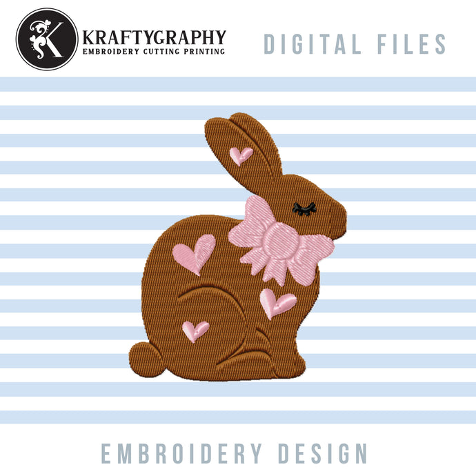 Chocolate Bunny Embroidery Patterns, Cute Rabbit Embroidery Designs, Rabbit With Bow Pes Files, Easter Girl Machine Embroidery Files, Bunny Applique 5 X 7, Hearts Embroidery, Baby Girl Easter Embroidery Stitches,-Kraftygraphy