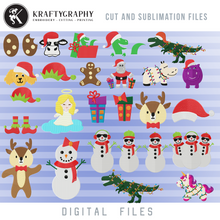 Load image into Gallery viewer, Christmas Embroidery Designs, Christmas Dinosaur Embroidery Patterns, Unicorn Embroidery Files, Dog With Santa Hat Embroidery Pes Files, Hippo With Santa Hat Applique, Elf Monogram Jef Files, Cookies Hus Files,-Kraftygraphy
