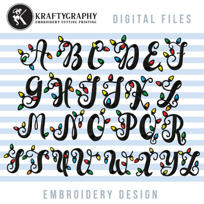 Christmas Embroidery Font, Christmas Alphabet Machine Embroidery Design, Christmas Lights Embroidery Patterns, Christmas Monogram Embroidery Files, Capital Letters Pes Files,-Kraftygraphy