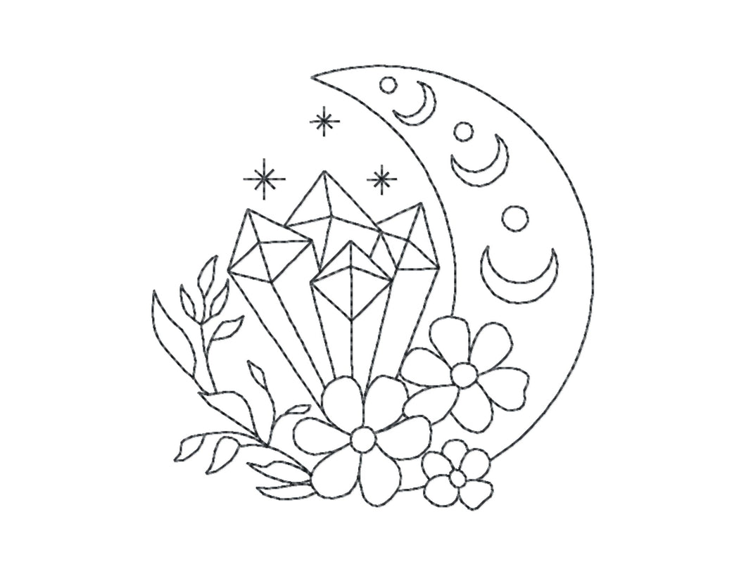 Celestial embroidery designs - Chrystals, flowers and moon-Kraftygraphy