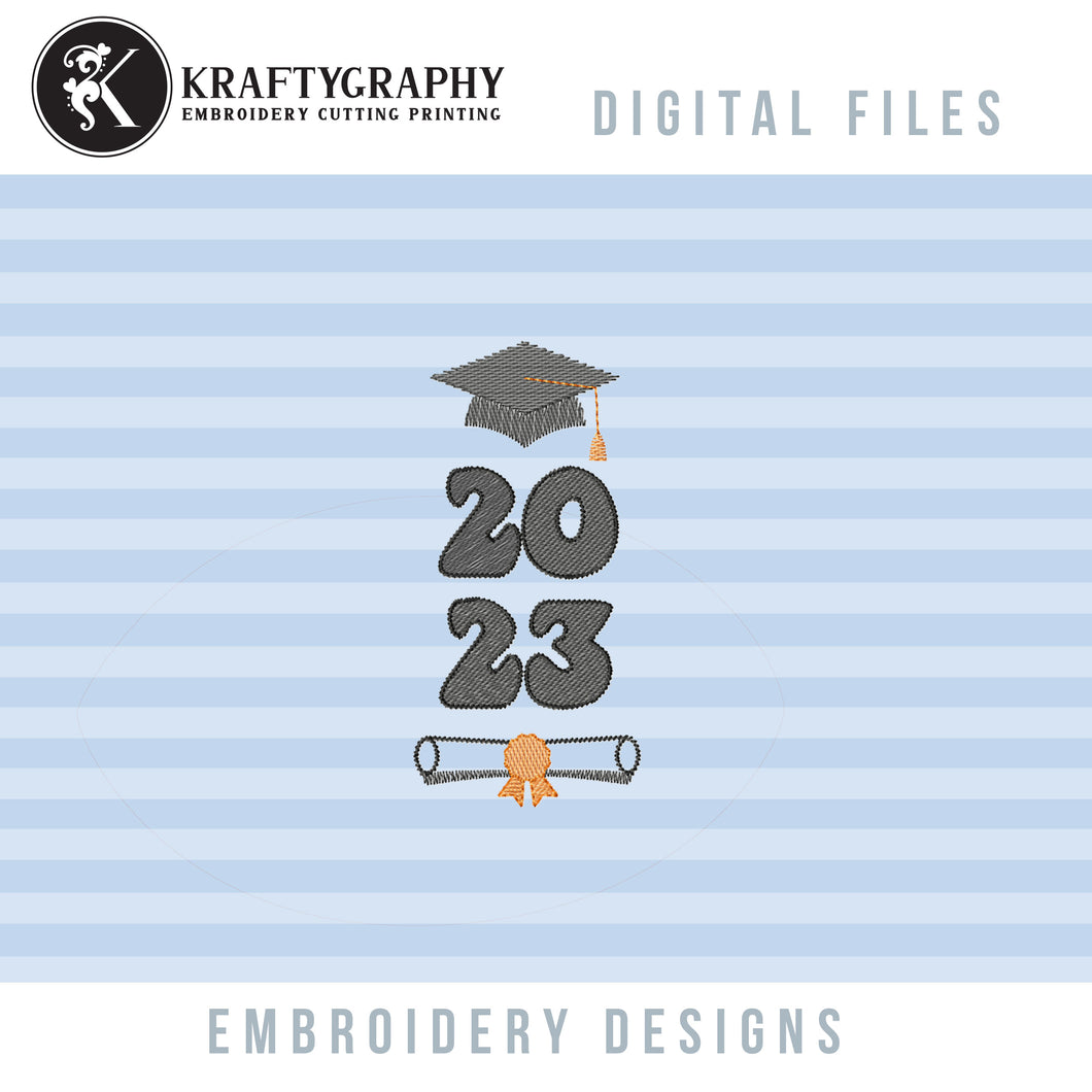 2023 Sketch Machine Embroidery Designs for Graduation Stole, Class of 2023 Embroidery Patterns, Sash Pes Embroidery Files Graduation Cap Pes-Kraftygraphy