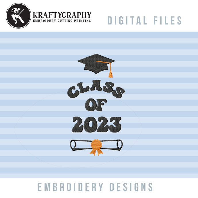 Class of 2023 Machine Embroidery Designs for Stole/Sash, Graduation Embroidery Patterns, Senior Pes Embroidery Files, Cap and Degree Jef-Kraftygraphy