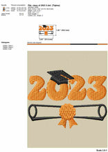 Load image into Gallery viewer, Class of 2023 Machine Embroidery Designs, Graduation Cap and Diploma Embroidery Patterns, Small Size Pes Embroidery Files-Kraftygraphy
