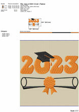 Load image into Gallery viewer, Class of 2023 Machine Embroidery Designs, Graduation Cap and Diploma Embroidery Patterns, Small Size Pes Embroidery Files-Kraftygraphy
