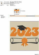 Load image into Gallery viewer, Class of 2023 Machine Embroidery Designs, Graduation Cap and Diploma Embroidery Patterns, Small Size Pes Embroidery Files-Kraftygraphy
