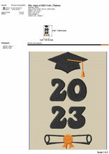 Load image into Gallery viewer, 2023 Machine Embroidery Designs for Graduation Stole, Class of 2023 Embroidery Patterns, Sash Pes Embroidery Files Graduation Cap Pes-Kraftygraphy

