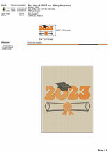 Load image into Gallery viewer, Class of 2023 Sketch Machine Embroidery Designs, Graduation Cap and Diploma Embroidery Patterns, Big Size Pes Embroidery Files-Kraftygraphy
