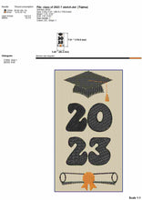 Load image into Gallery viewer, 2023 Sketch Machine Embroidery Designs for Graduation Stole, Class of 2023 Embroidery Patterns, Sash Pes Embroidery Files Graduation Cap Pes-Kraftygraphy
