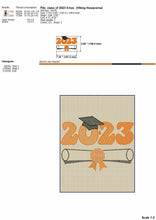 Load image into Gallery viewer, Class of 2023 Sketch Machine Embroidery Designs, Graduation Cap and Diploma Embroidery Patterns, Big Size Pes Embroidery Files-Kraftygraphy
