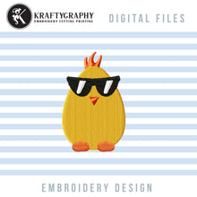Load image into Gallery viewer, Cool Chick Machine Embroidery Designs, Cool Chick With Sunglasses Embroidery Patterns, Funny Chick Pes Files, Easter Chick Boy Embroidery Files, Baby Chick Hus,-Kraftygraphy
