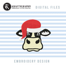 Load image into Gallery viewer, Cute Cow With Santa Hat Embroidery Designs, Funny Christmas Cow Face Embroidery Patterns, Heifer Embroidery Files, Cow Head Fill Stitch, Christmas Embroidery Hoop, Machine Embroidery Elements-Kraftygraphy
