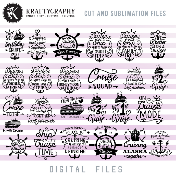 Cruise SVG Bundle, Cruise Squad Clip Art, Cruising Together PNG for Sublimation, Cruise Trip Sayings Word Art, Cruising Vacation Quotes, Funny Drinking Sayings-Kraftygraphy