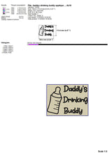 Load image into Gallery viewer, Daddy&#39;s Drinking Buddy Embroidery Design, Baby Funny Quotes Embroidery Files, Baby Bottle Embroidery Pattern, Baby Bodysuit Embroidery Stitches-Kraftygraphy
