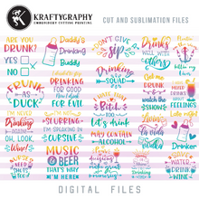 Load image into Gallery viewer, Funny Drinking SVG bundle of Cutting Files, Day Drinking SVG Designs, Drinks Well With Others SVG, Cocktail Clipart, Alcohol PNG Sublimation Sayings, Wine Dxf Files, Beer SVG-Kraftygraphy
