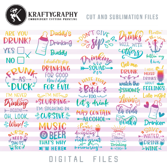 Funny Drinking SVG bundle of Cutting Files, Day Drinking SVG Designs, Drinks Well With Others SVG, Cocktail Clipart, Alcohol PNG Sublimation Sayings, Wine Dxf Files, Beer SVG-Kraftygraphy