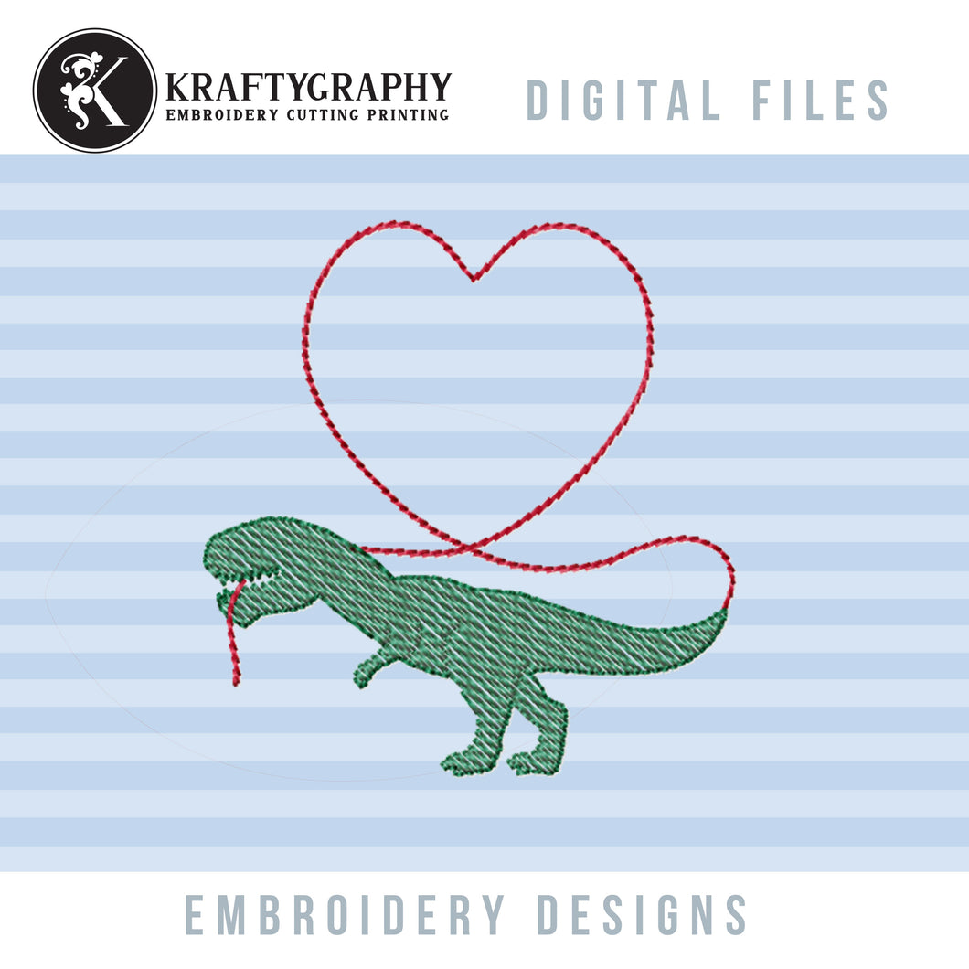 Monogram embroidery of a dinosaur with a heart for kids clothing machine embroidered projects.-Kraftygraphy