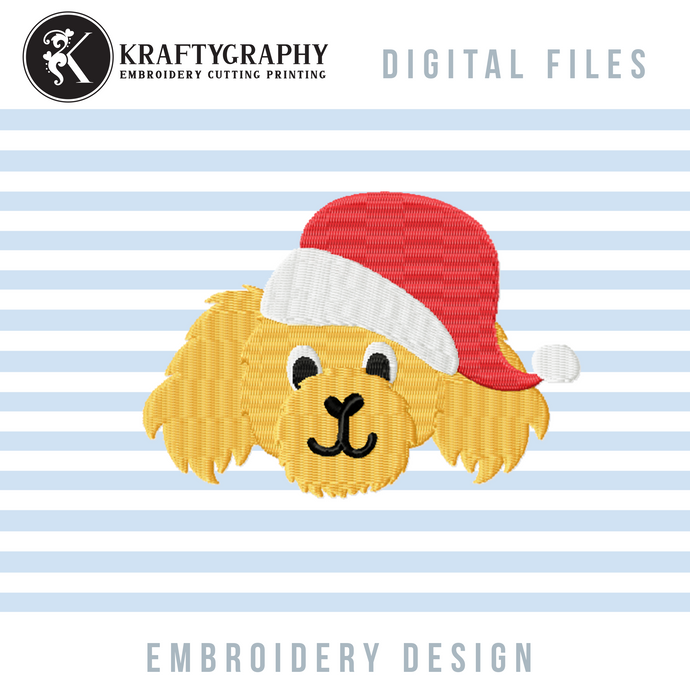 Dog With Santa Hat Embroidery Designs, Christmas Dog Embroidery Patterns, Christmas Embroidery Files, Dog Face Embroidery, Dog Head Embroidery-Kraftygraphy