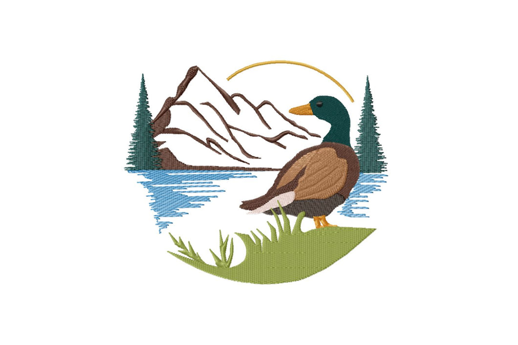 Duck and Mountain Lake Scene Machine Embroidery Designs-Kraftygraphy