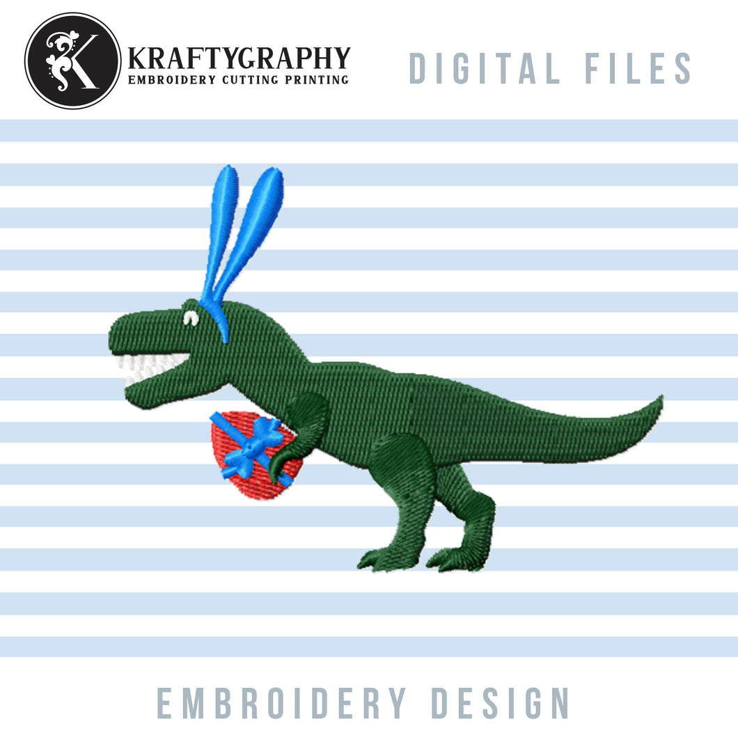 Easter Dinosaur Machine Embroidery Designs, Easter T-Rex Embroidery Patterns for Kids, Dino With Bunny Ears and Eggs Pes Files, Easter Embroidery Files, Funny Dinosaur Jef, Cute Dinosaur vp3-Kraftygraphy