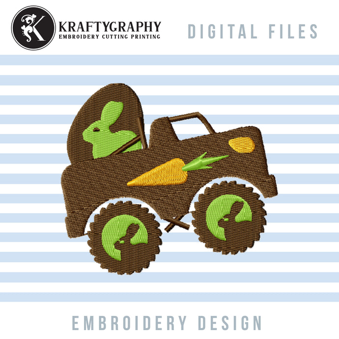 Easter Truck Machine Embroidery Designs, Truck With Eggs Embroidery Patterns, Easter Embroidery Files for Boys, Truck Applique Embroidery, Easter Shirt Embroidery Ideas, Easter Bunny Pes Files, Easter Rabbit Hus Files-Kraftygraphy