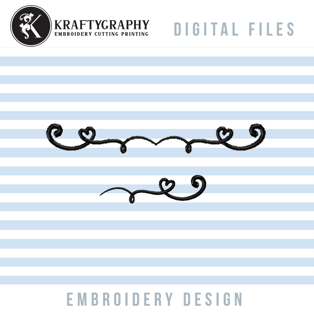 Heart Swirl and Border Divider Machine Embroidery Design-Kraftygraphy