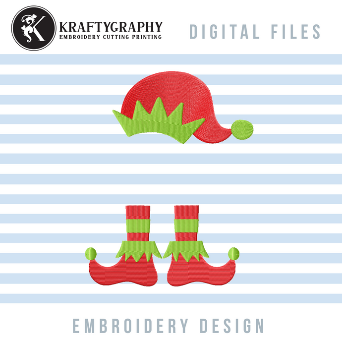 Elf Monogram Embroidery Patterns, Elf Hat and Feet Embroidery Designs, Elf Legs Embroidery Ornaments, Elf Sweater Embroidery Designs, Elf Shoe Embroidery Fill Stitch, Christmas embroidery-Kraftygraphy