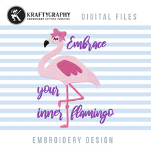 Load image into Gallery viewer, Cute Flamingo Machine Embroidery Pes Files, Pink Flamingo Embroidery Designs, Tropical Bird Embroidery Patterns, Summer Jef, Beach Hus-Kraftygraphy
