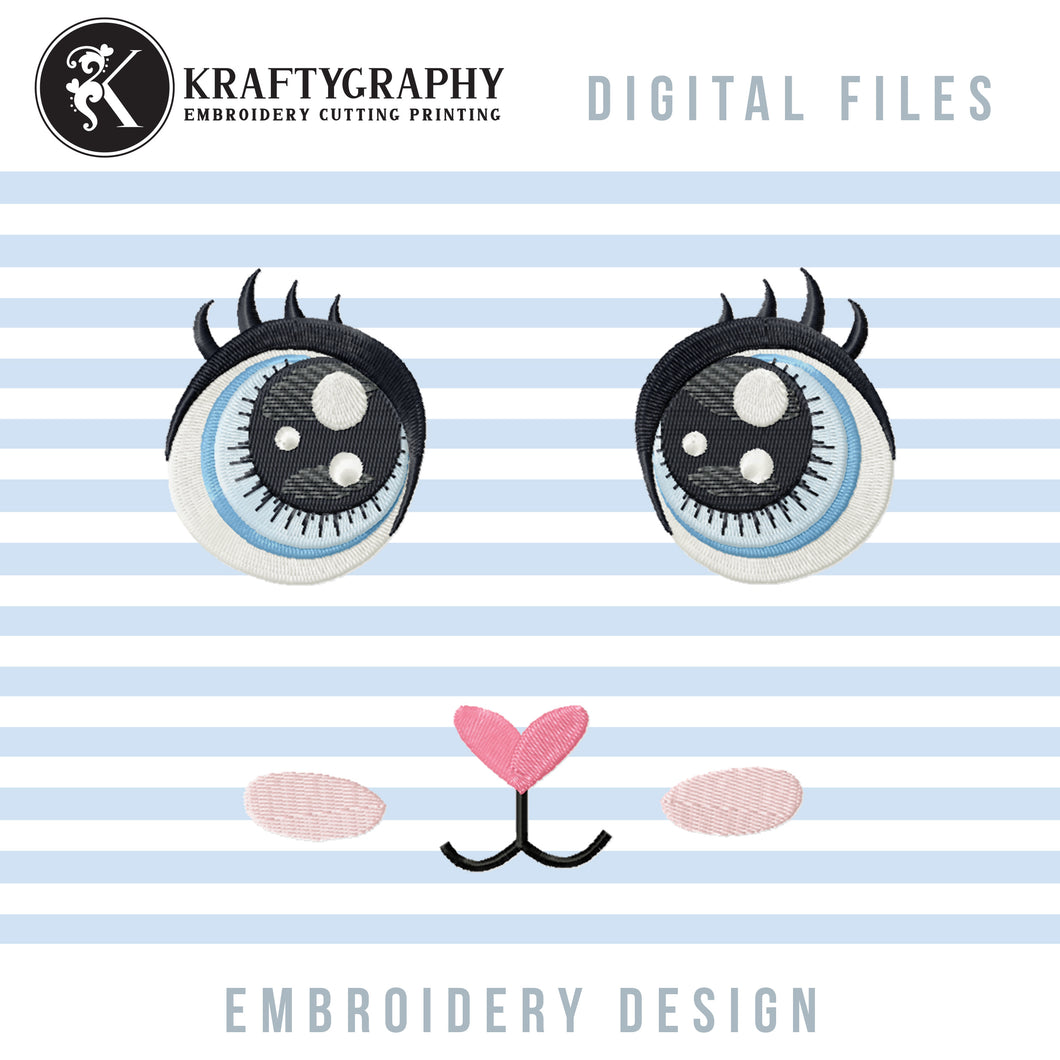 Animal Face Machine Embroidery Designs for Plushes, Soft Toy Face Embroidery Patterns, Felt Toys Embroidery Files, Animal Face Pes Files, Doll Face Embroidery, Kawaii Eyes Embroidery, Animal Nose Embroidery-Kraftygraphy