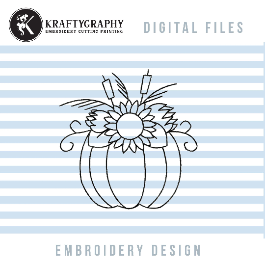 Floral Pumpkin Sunflower Sketch Embroidery Design for Machine, Fall Embroidery Pes Files, Sunflower Bouquet Embroidery Patterns-Kraftygraphy