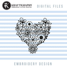 Load image into Gallery viewer, Heart Flower Embroidery Designs, Floral Heart Embroidery Patterns, Heart Outline Machine Embroidery Files, Heart Shaped Embroidery Pes Files, Single Line Embroidery-Kraftygraphy
