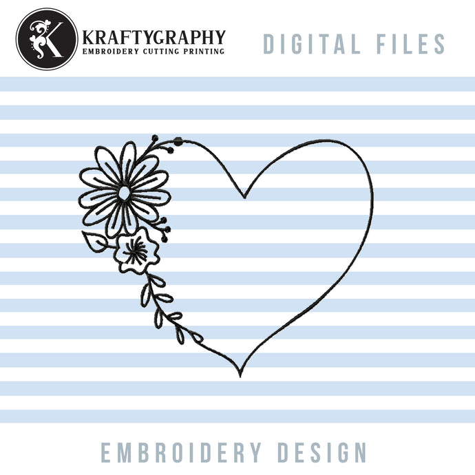 Floral Monograme Frame Embroidery Designs, Heart Border Machine Embroidery Patterns, Heart Wreath Embroidery Files, Flowers Outline Embroidery Pes Files, Heart Single Line Hus Files, Floral Embroidery-Kraftygraphy