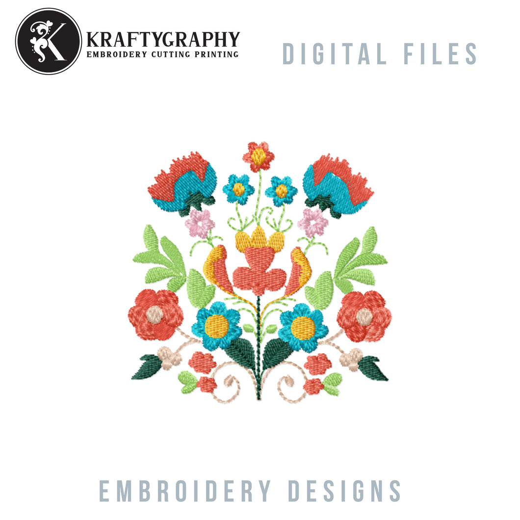 Vivid Folk Floral Arrangement Embroidery Patterns for Machine Embroidery-Kraftygraphy