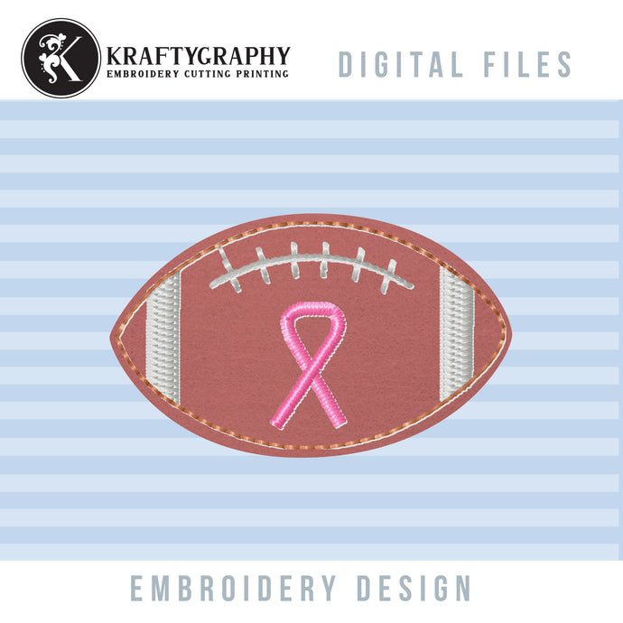 Breast Cancer Embroidery Designs for Felties, Football With Pink Ribbon Embroidery Pattern for Machine-Kraftygraphy
