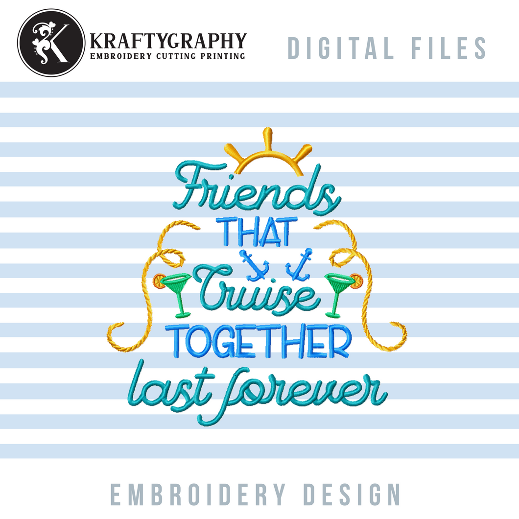 Friends Cruise Machine Embroidery Designs, Cruising Together Embroidery-Kraftygraphy