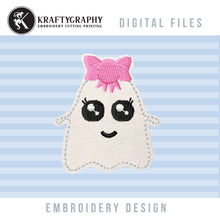 Load image into Gallery viewer, Halloween Ghost Feltie Machine Embroidery Designs, Mini Ghost With Bow Embroidery Patterns-Kraftygraphy
