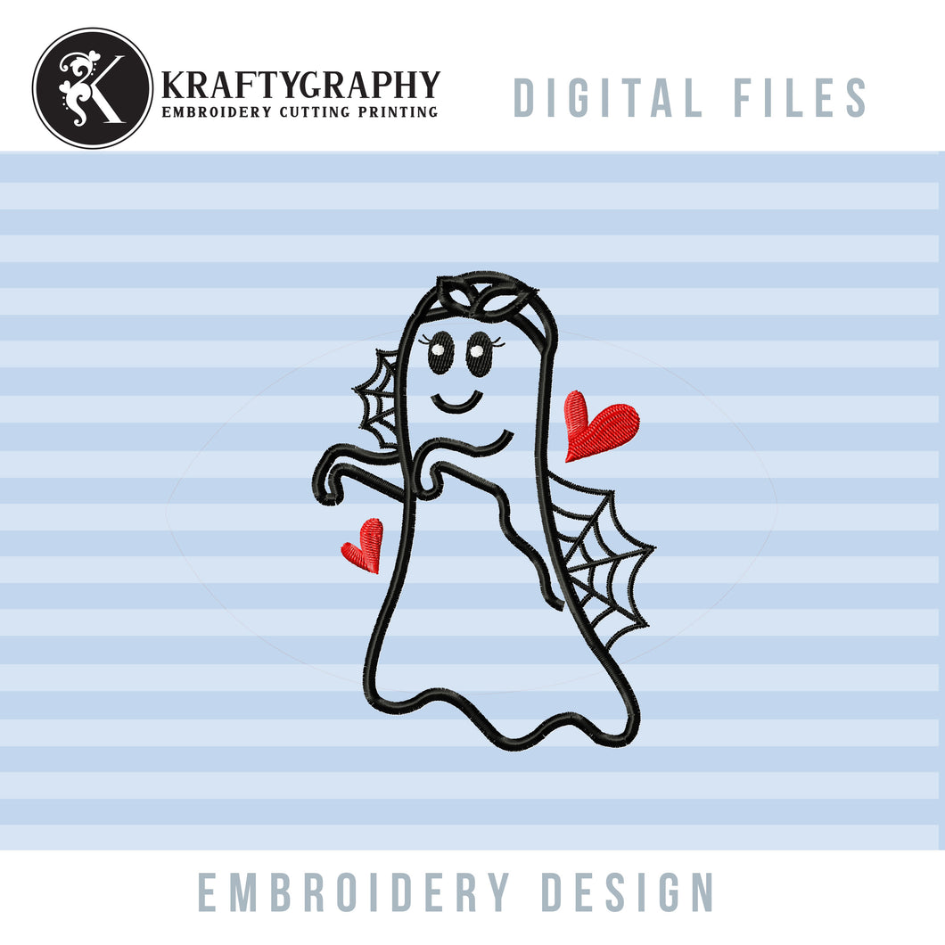 Ghost Mom Applique Machine Embroidery Designs, Halloween Embroidery Patterns, Big Size-Kraftygraphy
