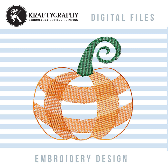 Pumpkin Sketch Machine Embroidery Design, Gingham Pumpkin Embroidery Design, Buffalo Plaid Pumpkin Pes Files, Fall Embroidery, Thanksgiving Embroidery-Kraftygraphy