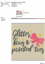 Load image into Gallery viewer, Cheer embroidery designs - Glitter, bows and pointed tows - ballerina-Kraftygraphy
