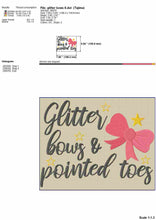 Load image into Gallery viewer, Cheer embroidery designs - Glitter, bows and pointed tows - ballerina-Kraftygraphy

