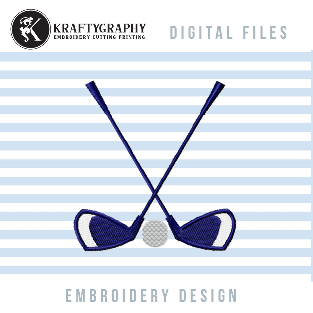 Golf embroidery designs elements - golf clubs and ball-Kraftygraphy