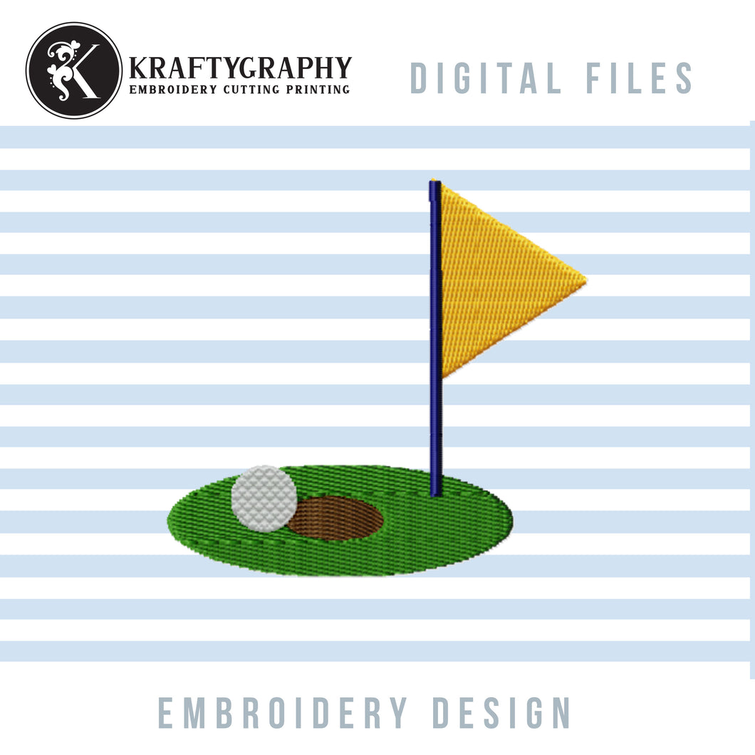 Golf embroidery designs elements - golf flag and hole-Kraftygraphy