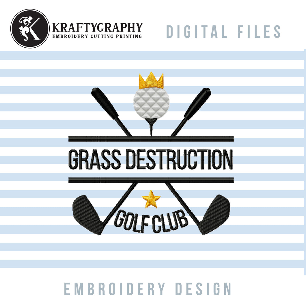 Golf embroidery designs elements - Golf clubs split monogram-Kraftygraphy