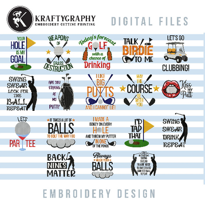 Golf Machine Embroidery Designs Bundle for Golf Bags, Shirts and Towels-Kraftygraphy
