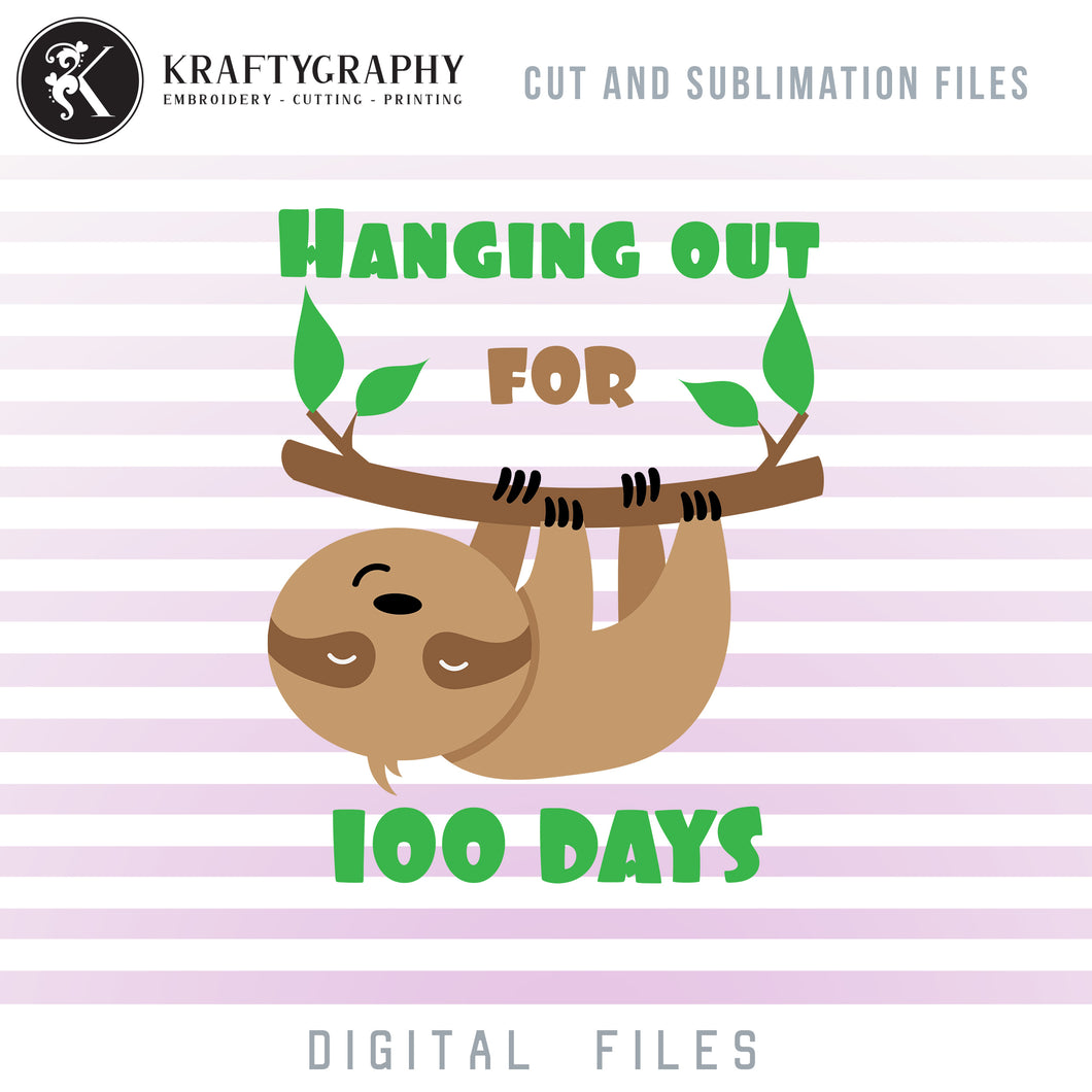 100 Days of School Sloth Clipart, Cute Sloth Hanging SVG Files, School Shirt PNG Files for Sublimation, School Sayings Dxf Files for Laser, School svg-Kraftygraphy