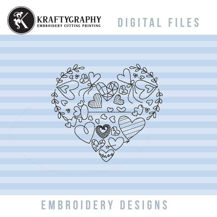Doodle Heart Embroidery Design for Valentine and Weddings Machine Embroidery Projects-Kraftygraphy