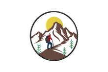 Load image into Gallery viewer, Hiking mountain scene machine embroidery design-Kraftygraphy
