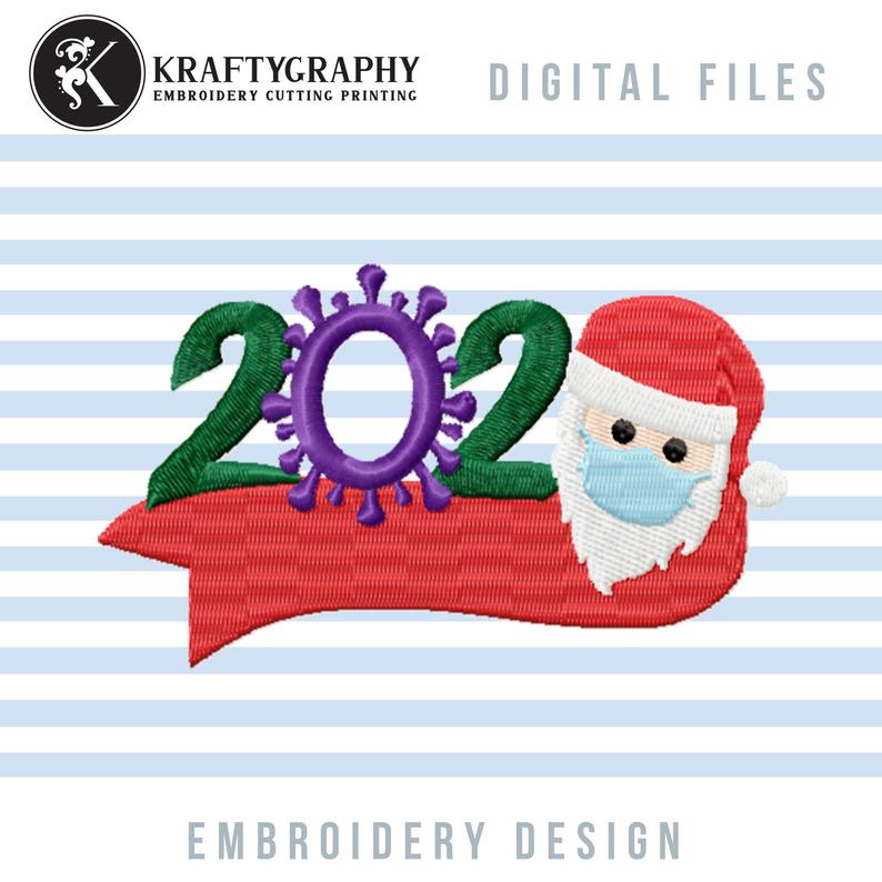 Christmas 2020 Embroidery Designs, Santa Face Embroidery Patterns, Santa With Mask Embroidery Files, Christmas Virus Pes Files, Machine Embroidery, Christmas embroidery-Kraftygraphy